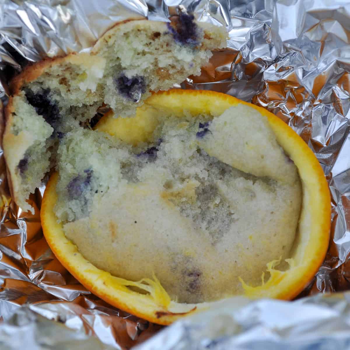 Campfire muffin in an orange peel.