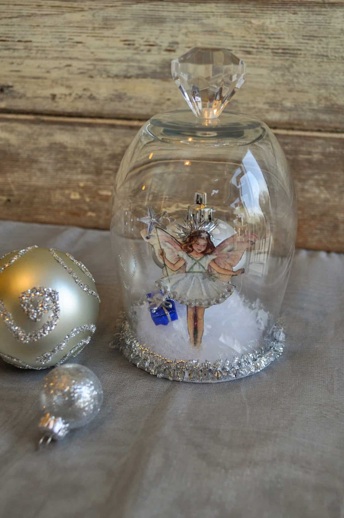 DIY glass Christmas cloche.