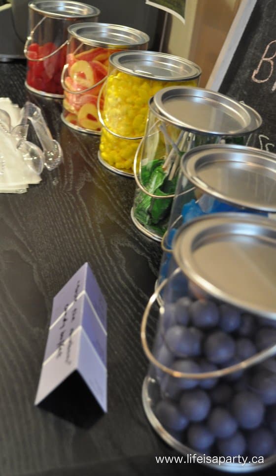 rainbow candy buffet close up.