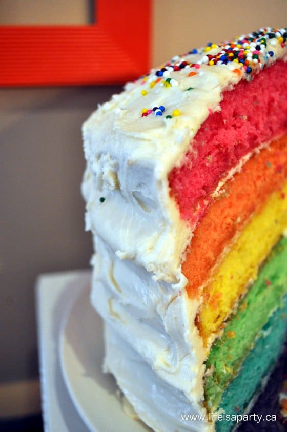 rainbow cake slice.