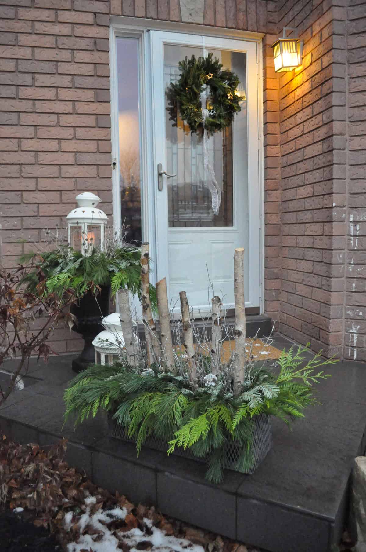 Christmas front door and porch decor.