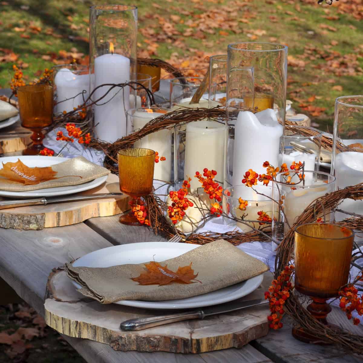 Rustic fall outdoor thanksgiving table ideas.