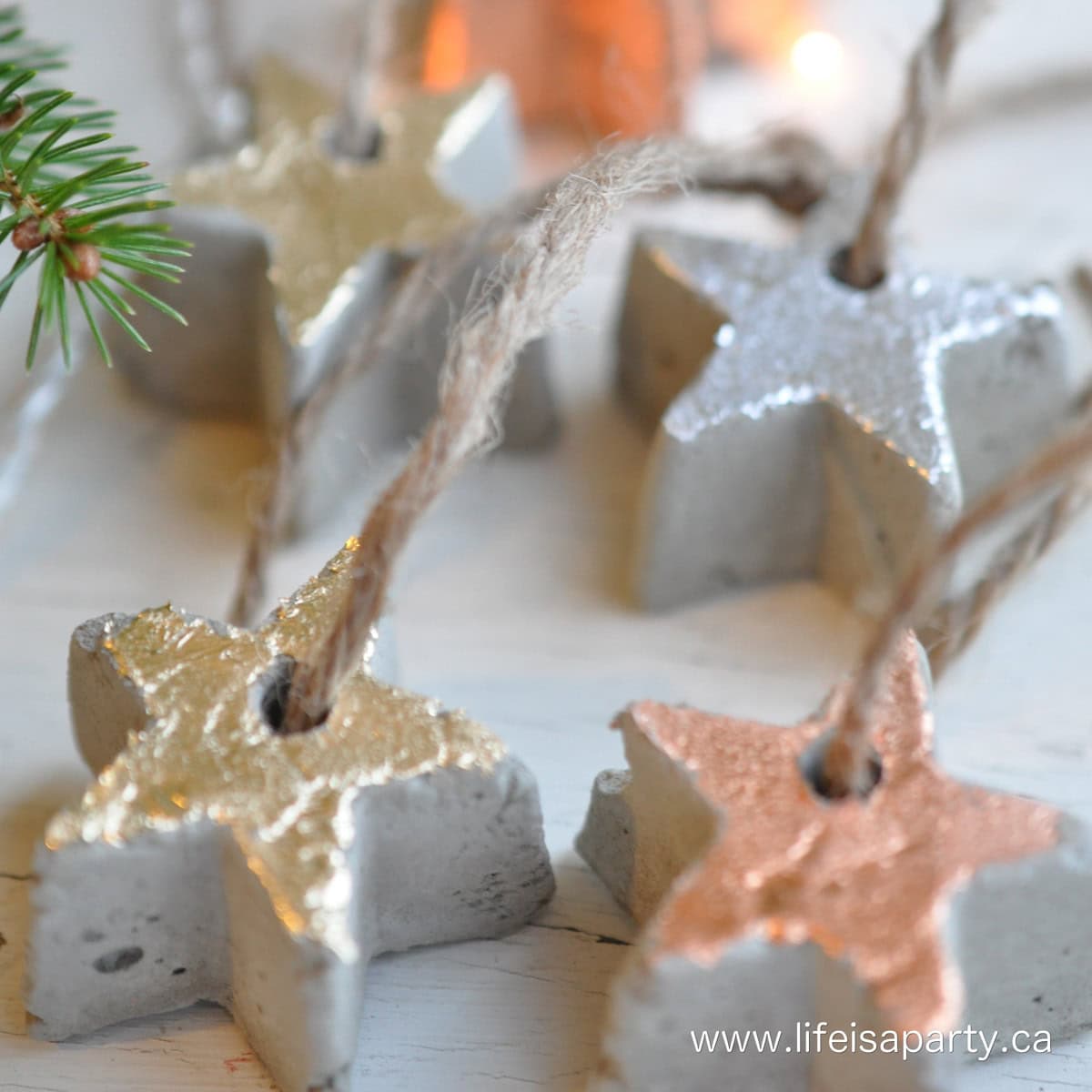 DIY cement star ornaments.