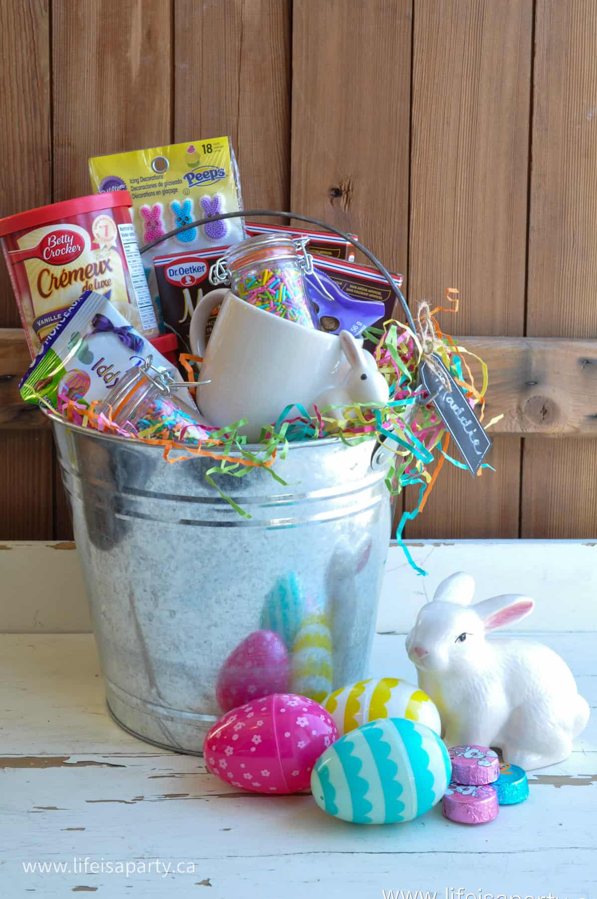 Kids Easter gift basket baking themed.