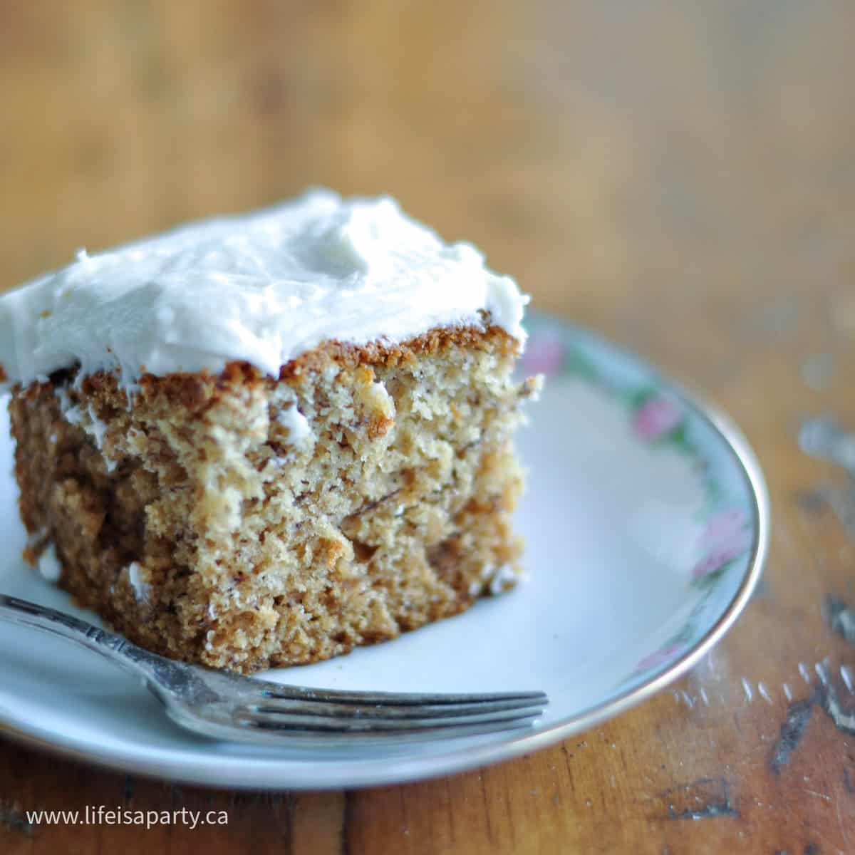 Easy banana cake with fluffy icing.