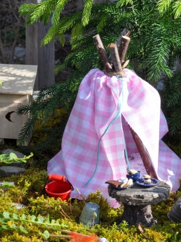 Camping themed fairy garden ideas.