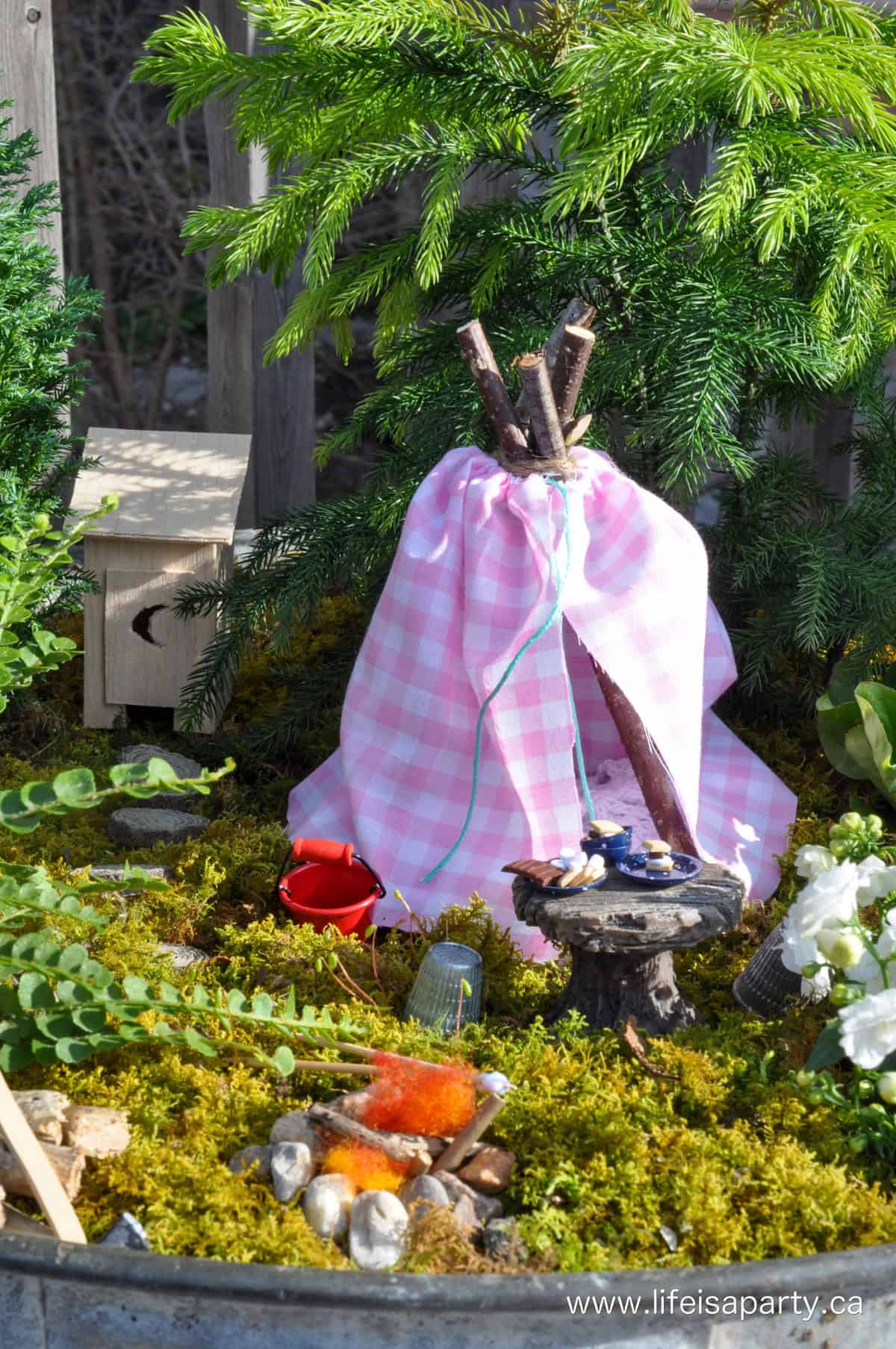 How to make a camping themed fairy garden.