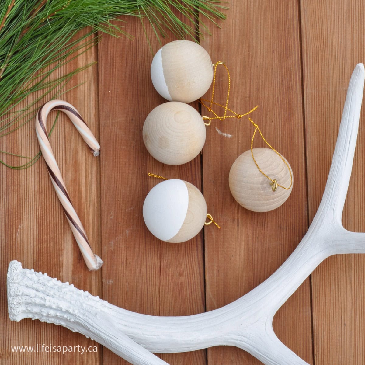 DIY wooden ball Christmas ornaments.