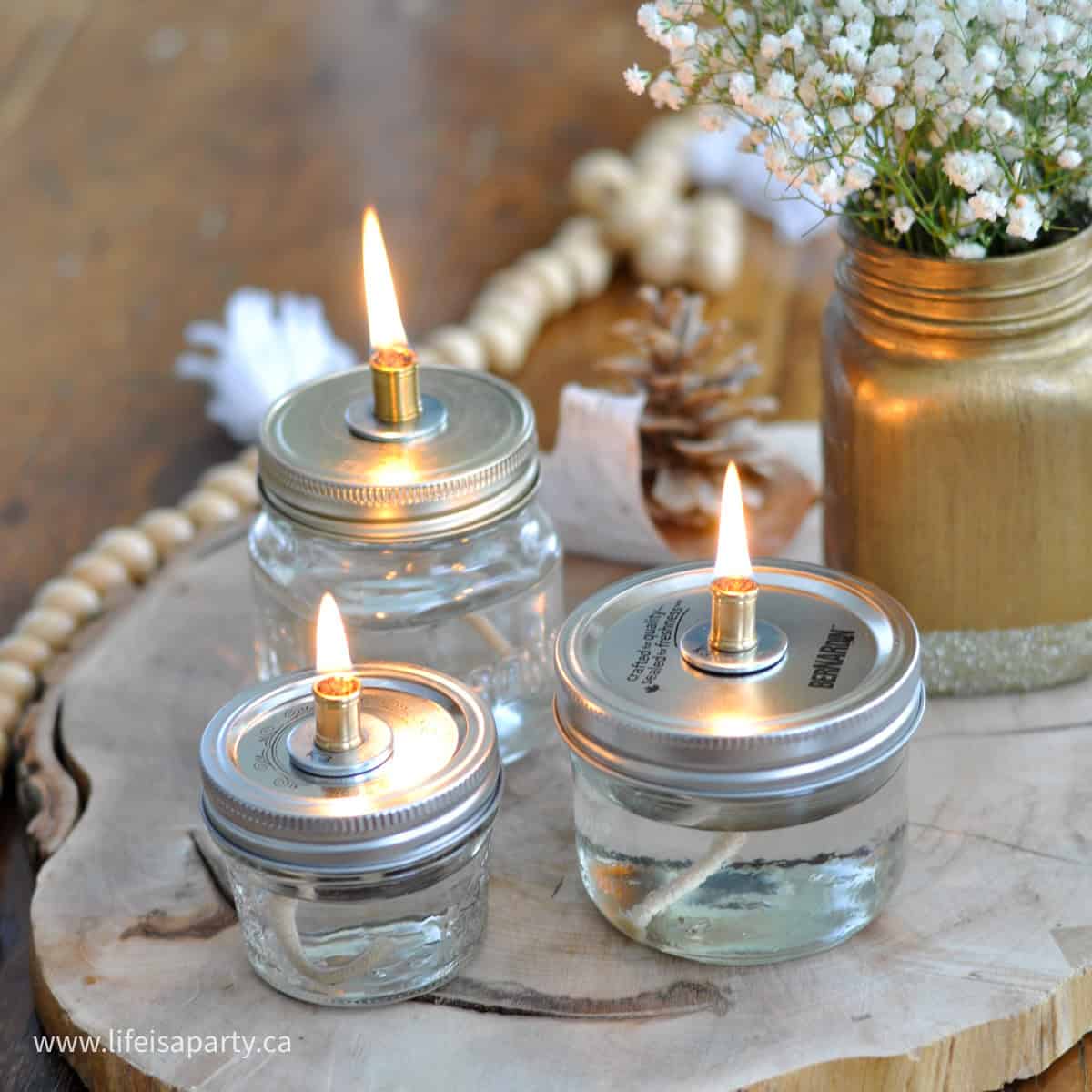 How to make mason jar oil lamps.