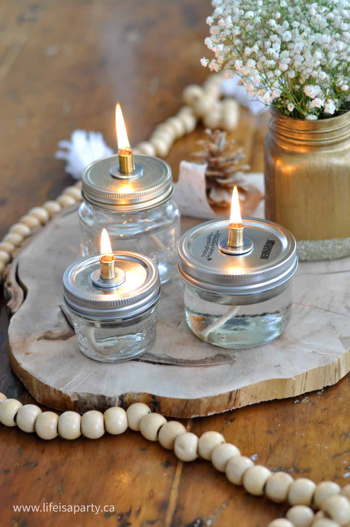 How to make mason jar oil lamps.