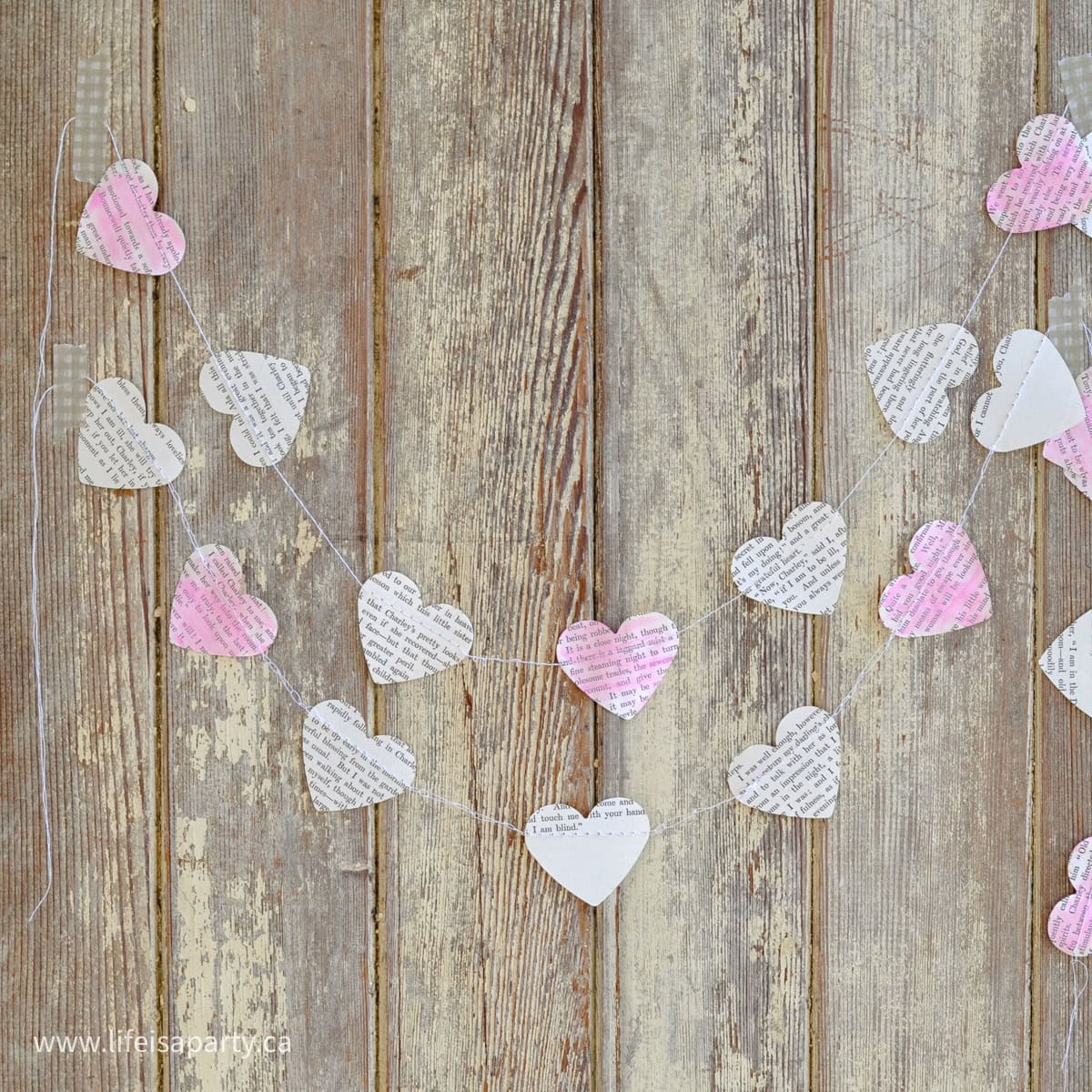 Book page heart garland.