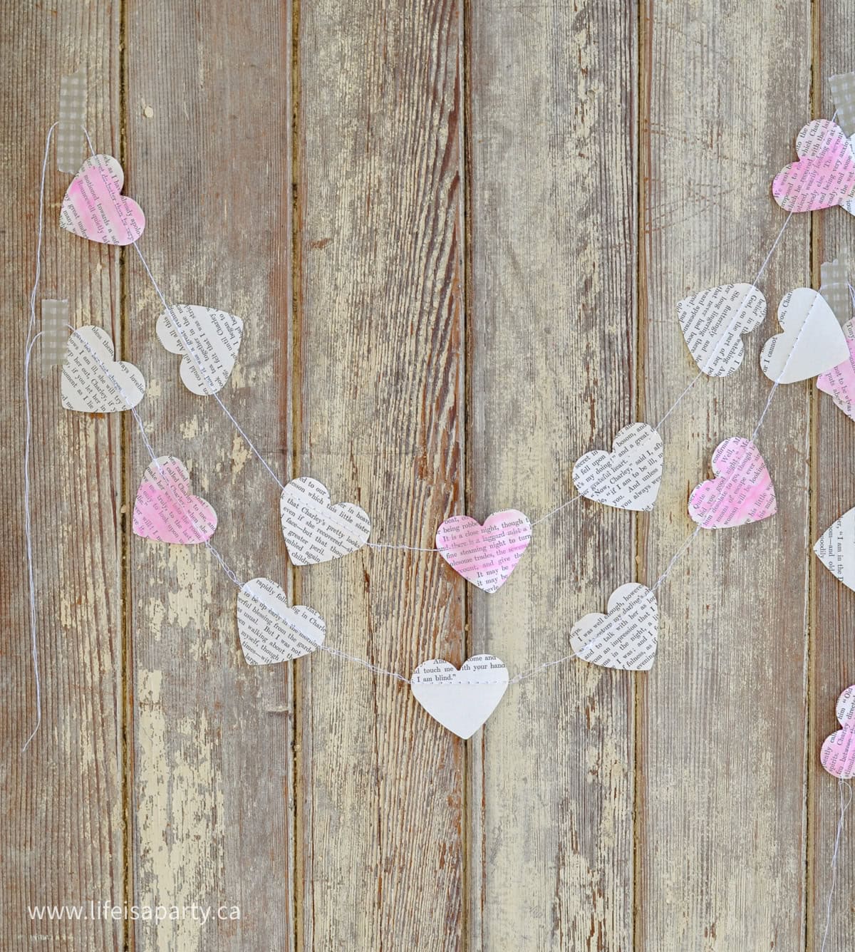 Book page heart garland.