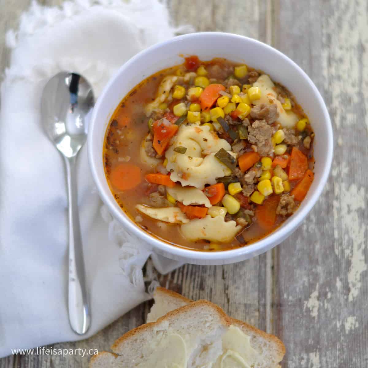 Tortellini and Italian sausage soup recipe.