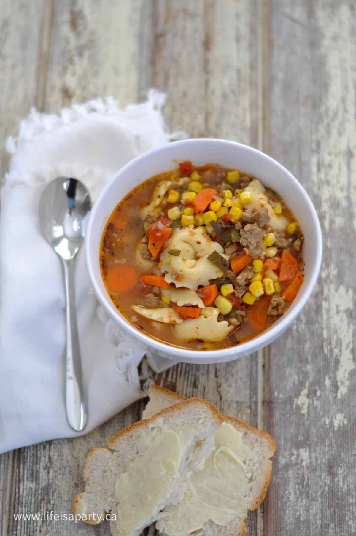 Tortellini and Italian sausage soup.