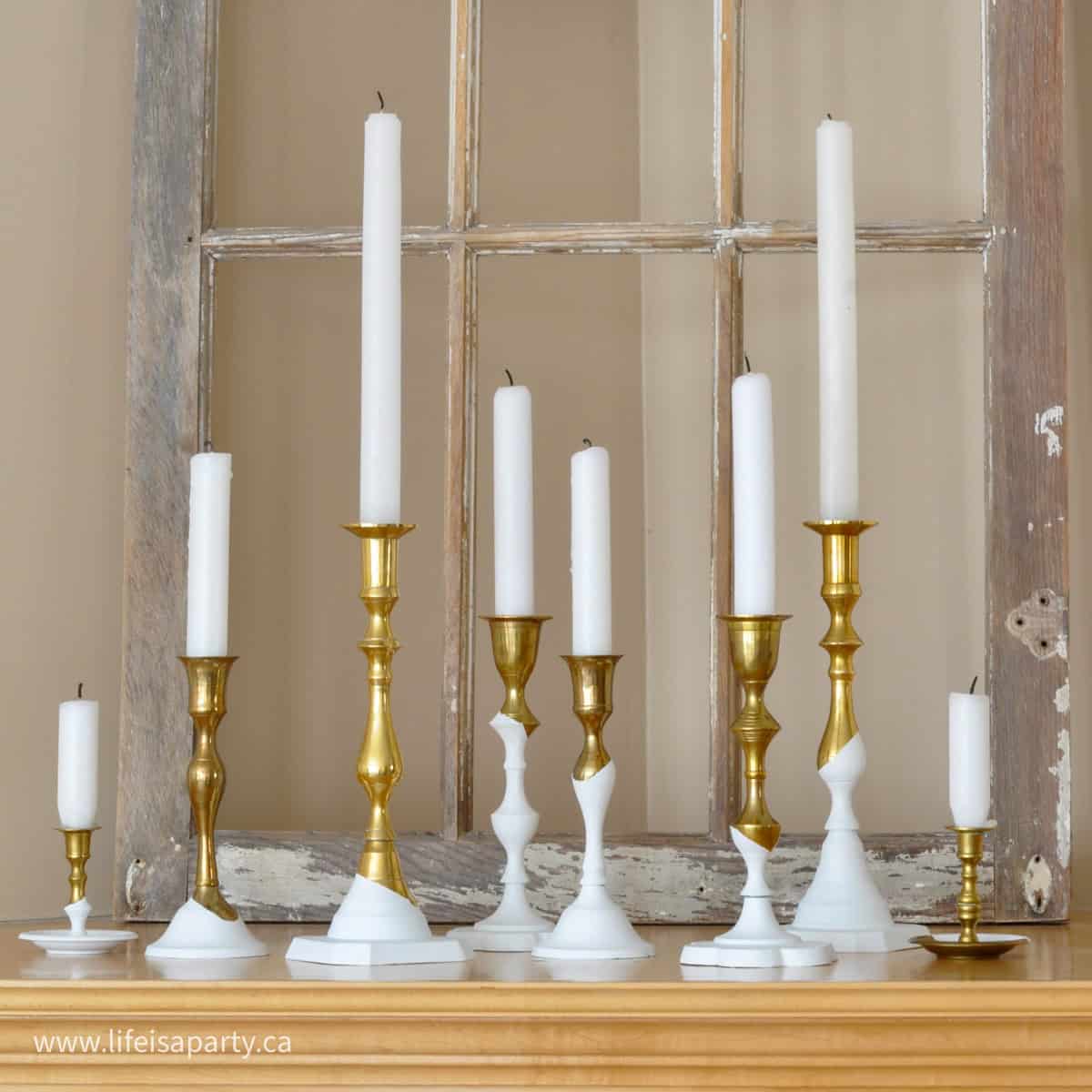 Paint dipped candle sticks.