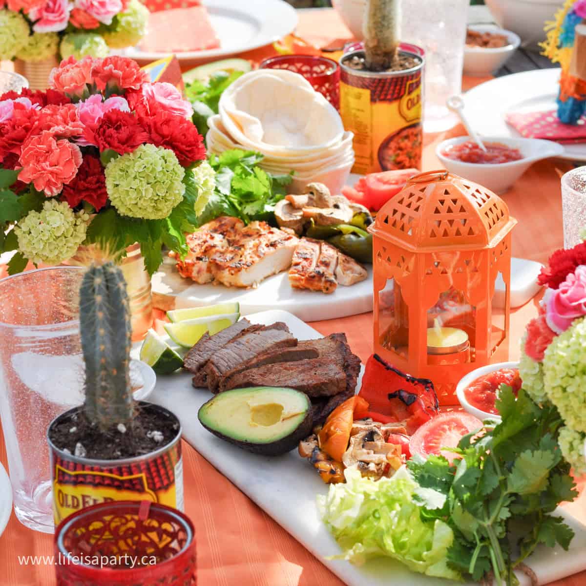 Backyard fiesta party ideas for decor and menu.