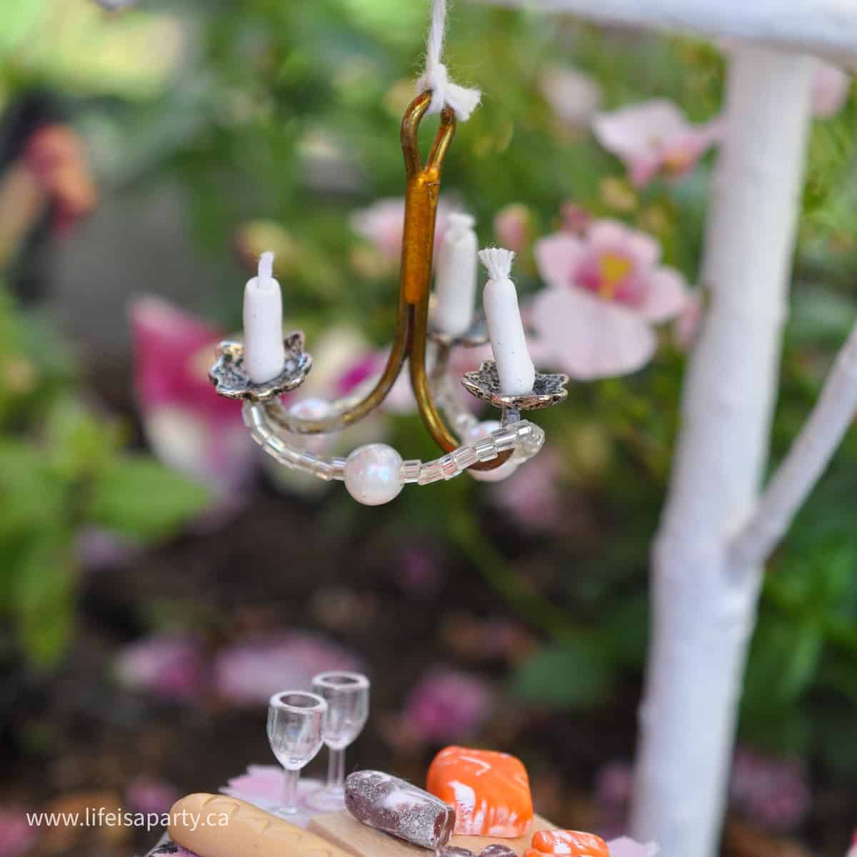 DIY miniature chandelier for a fairy garden.