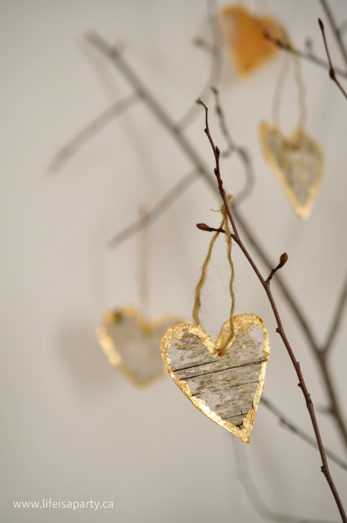 DIY birch bark heart craft.