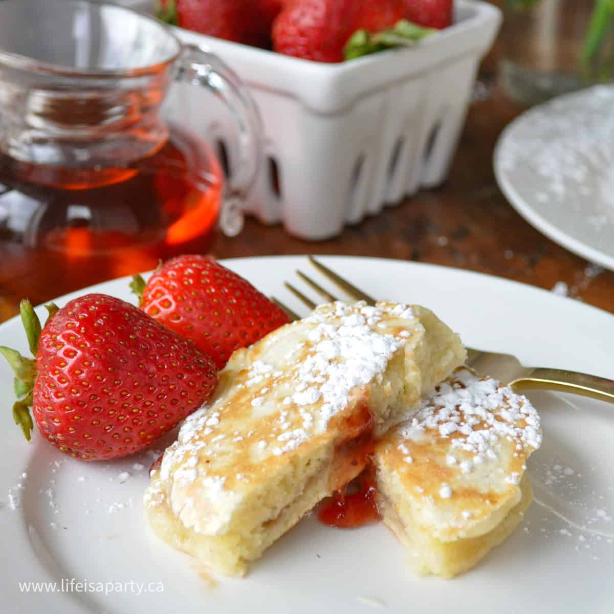 How to make jelly donut jam filled pancakes.