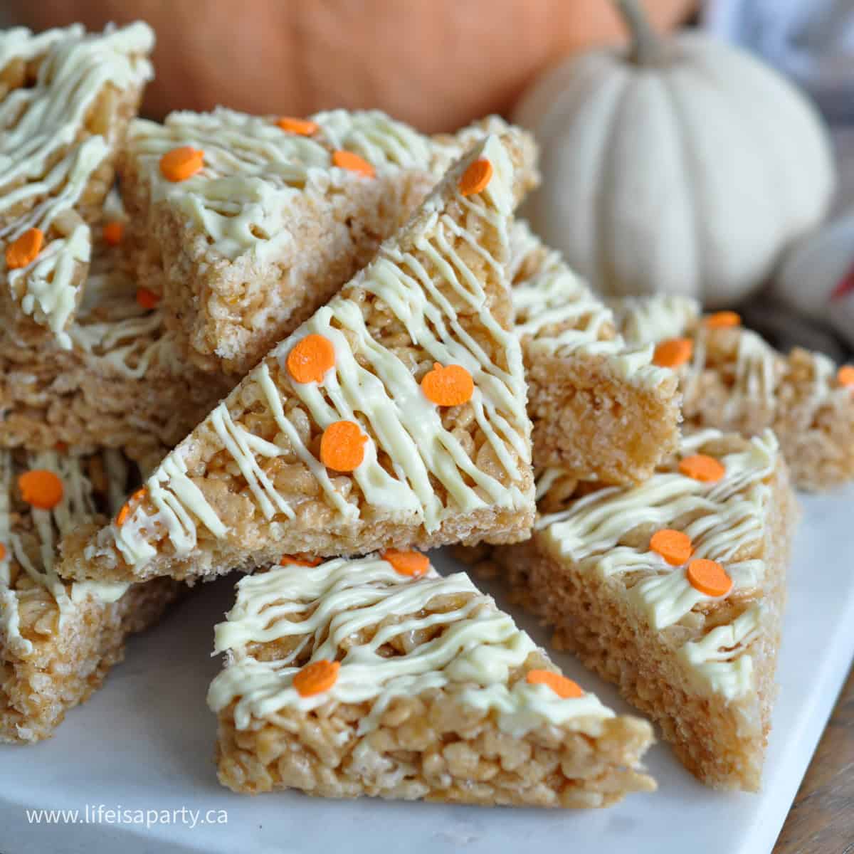 Pumpkin spice Rice Krispie treats recipe.