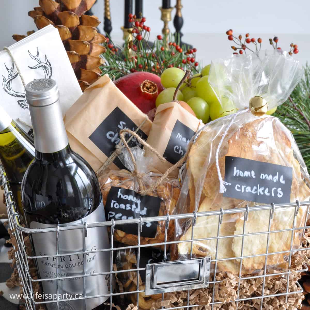 Wine and cheese hostess gift basket