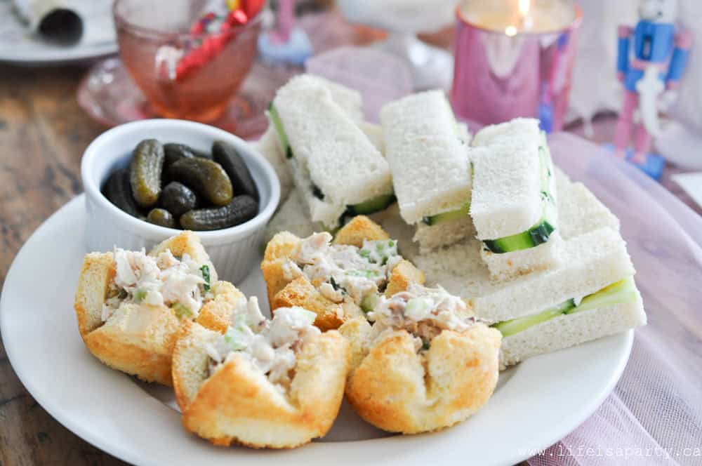 Tea party food ideas and finger tea sandwiches.