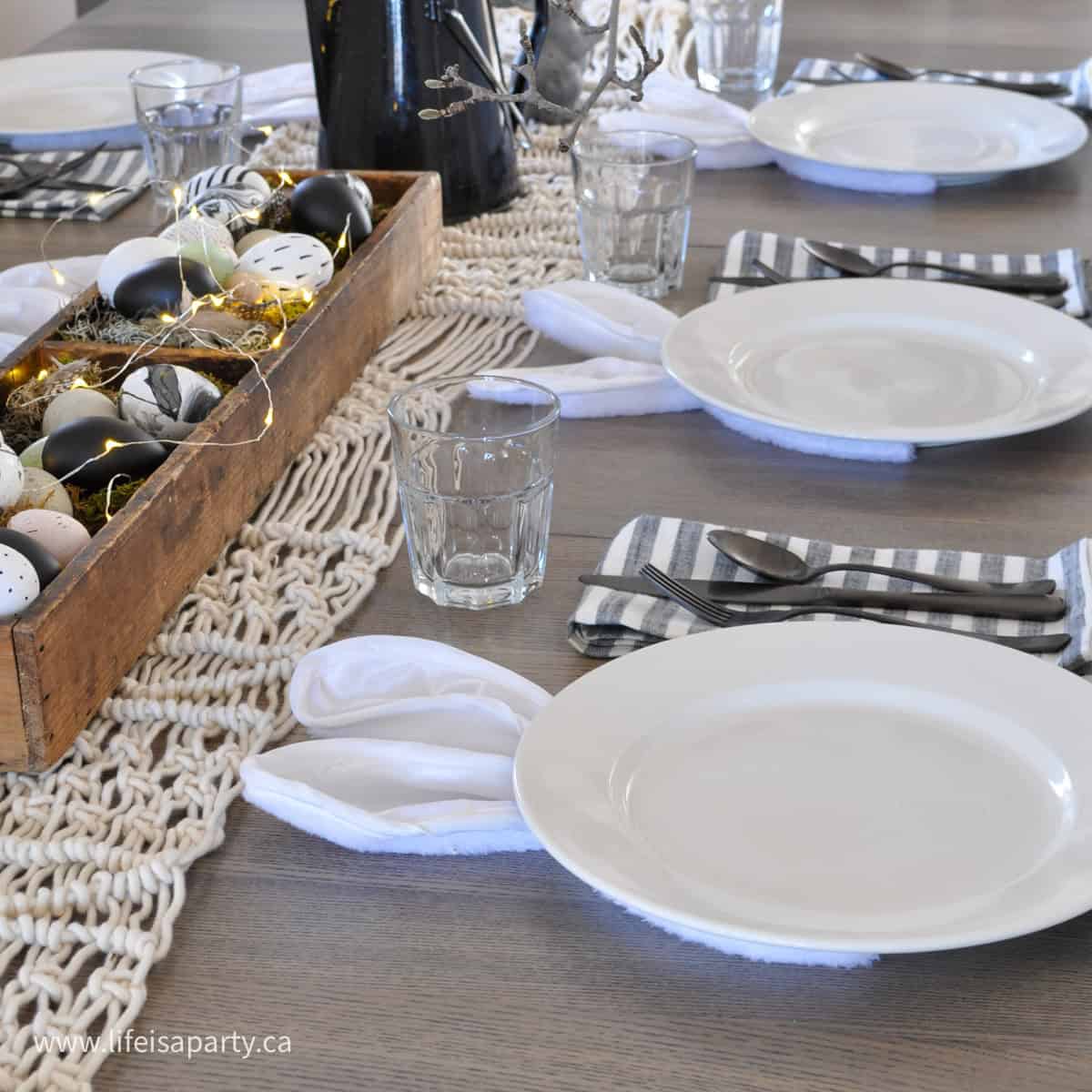 Black and white Easter table decor and ideas.