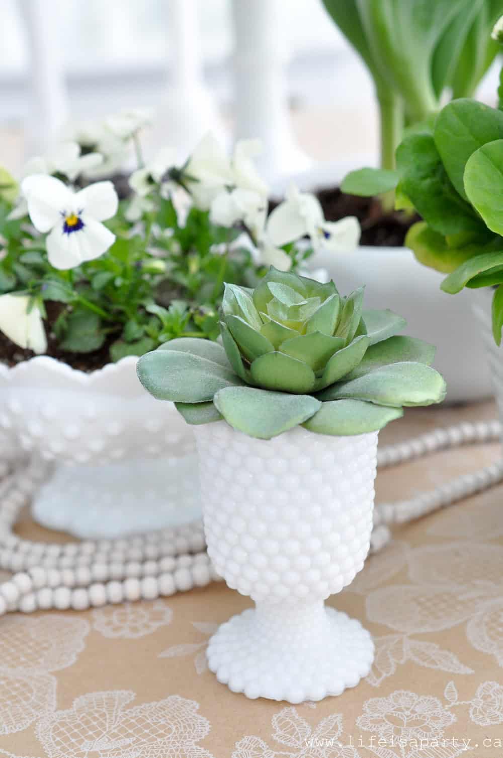 Milk glass planters.