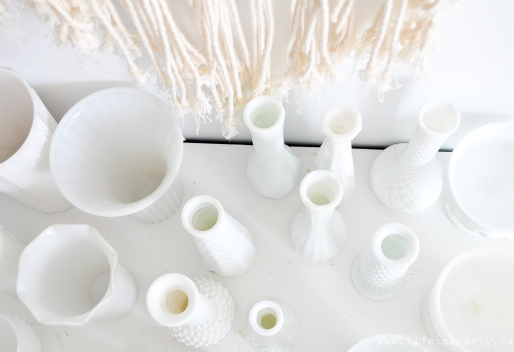 Milk glass vase collection.