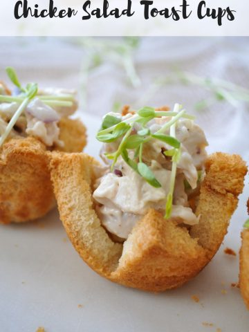 Chicken Salad Toast Cups: use store bought rotisserie chicken and regular old white bread to make these easy and delicious tea sandwiches.