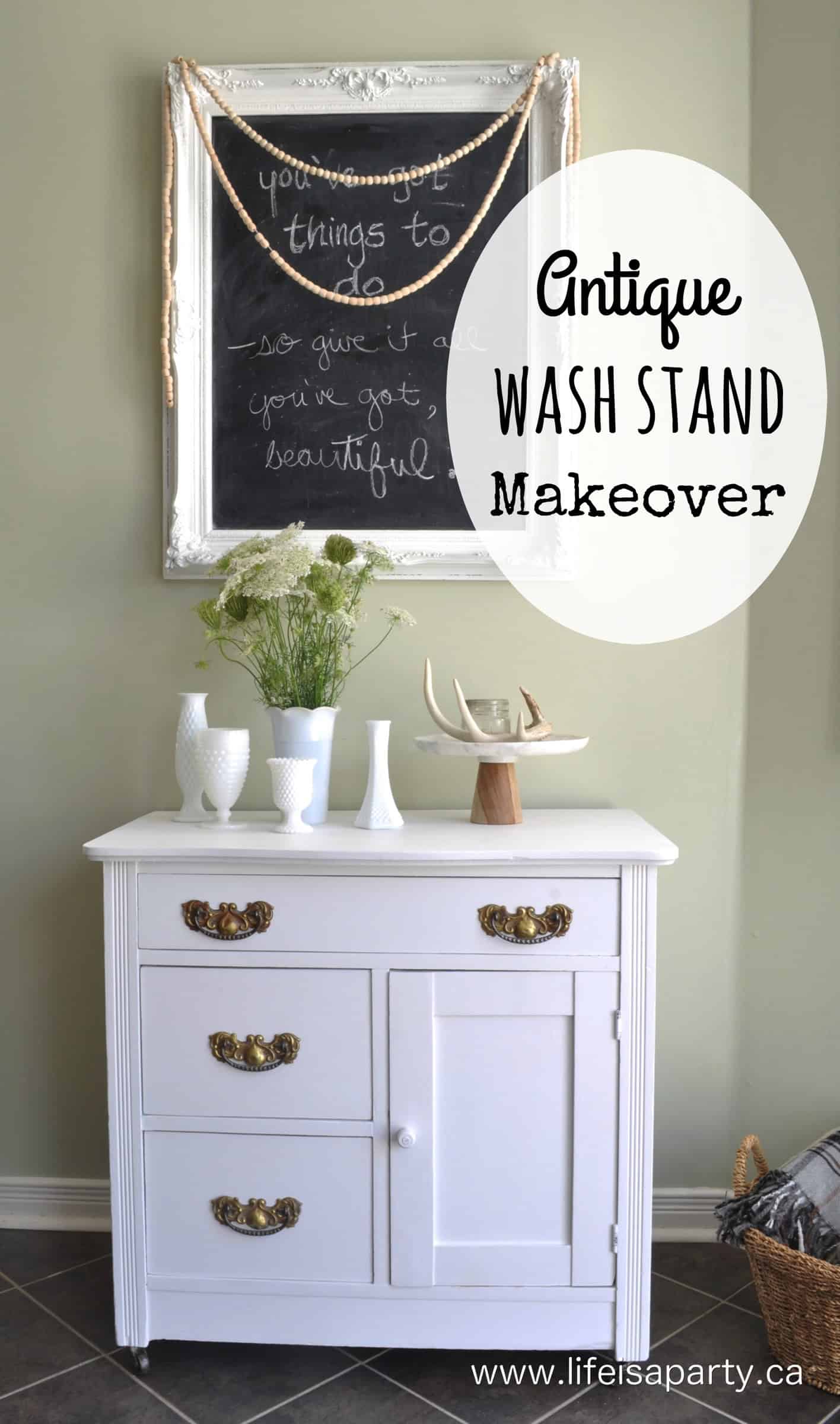 antique wash stand painted white