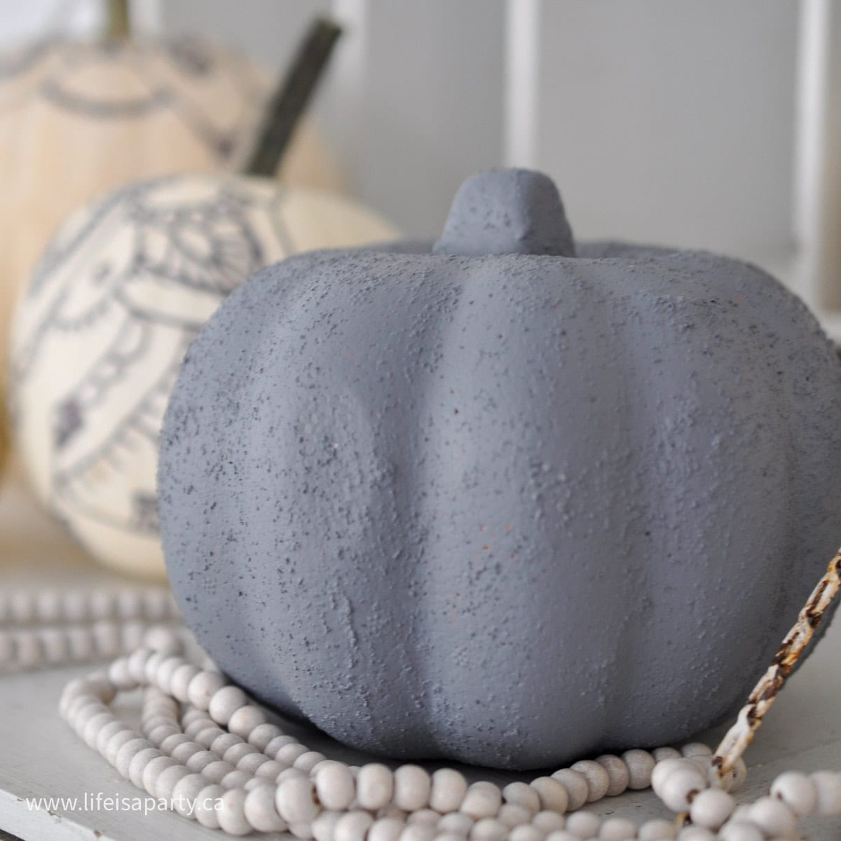 DIY faux concrete pumpkin.