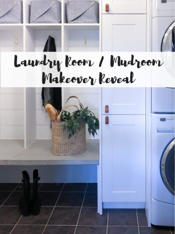 Laundry Room / Mudroom Makeover Reveal: From a chaotic and messy space to an organized and beautiful one with built-in lockers and storage solutions.