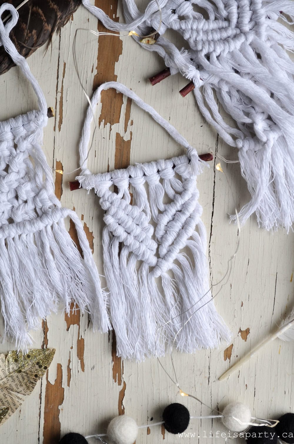 Mini macrame Christmas ornaments.