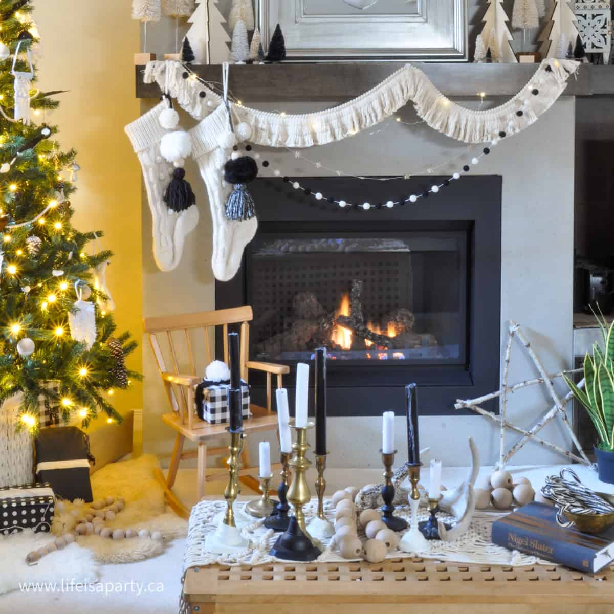 Boho Christmas decor ideas in black and white.