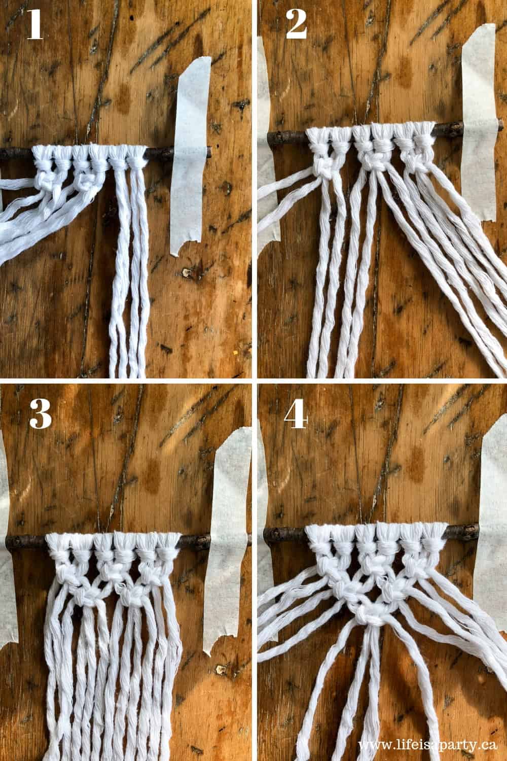 How to make a mini macrame wall hanging for the Christmas tree.