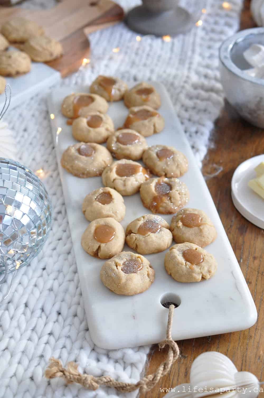 Brown sugar shortbread cookies with caramel.