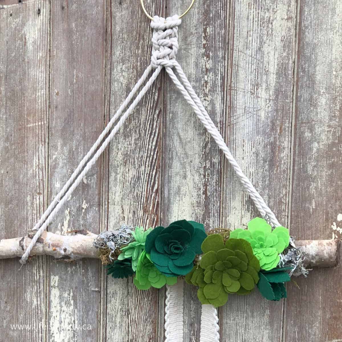 macrame and felt succulent wreath