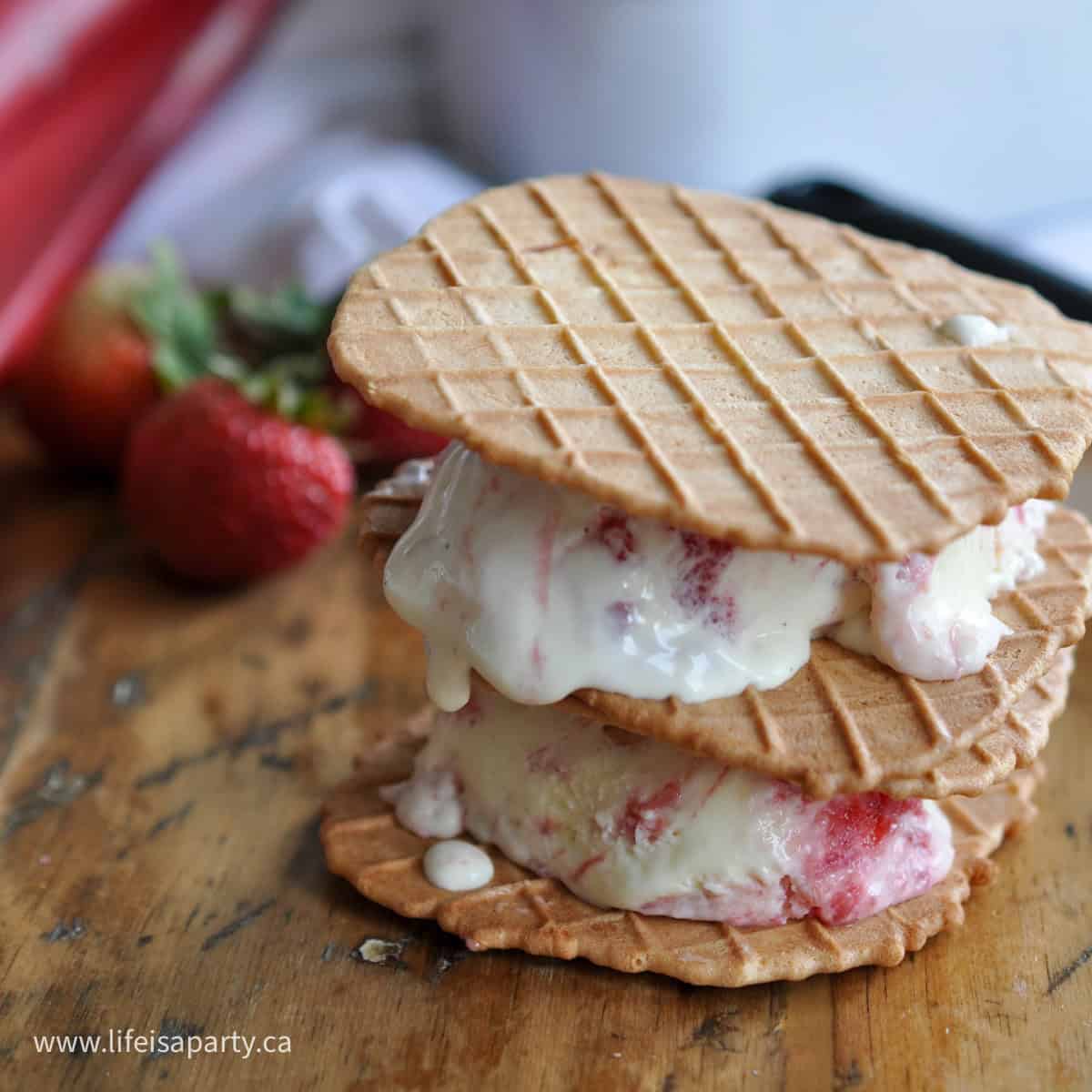 homemade strawberry rhubarb ice cream