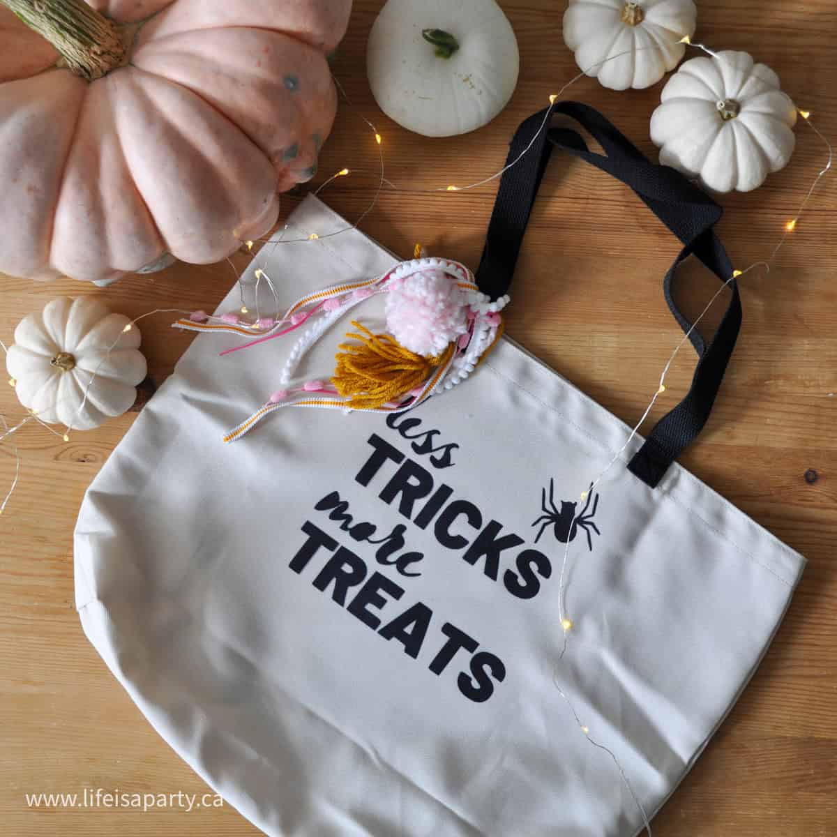 Cricut Halloween Trick or treat bag made with infusible ink.