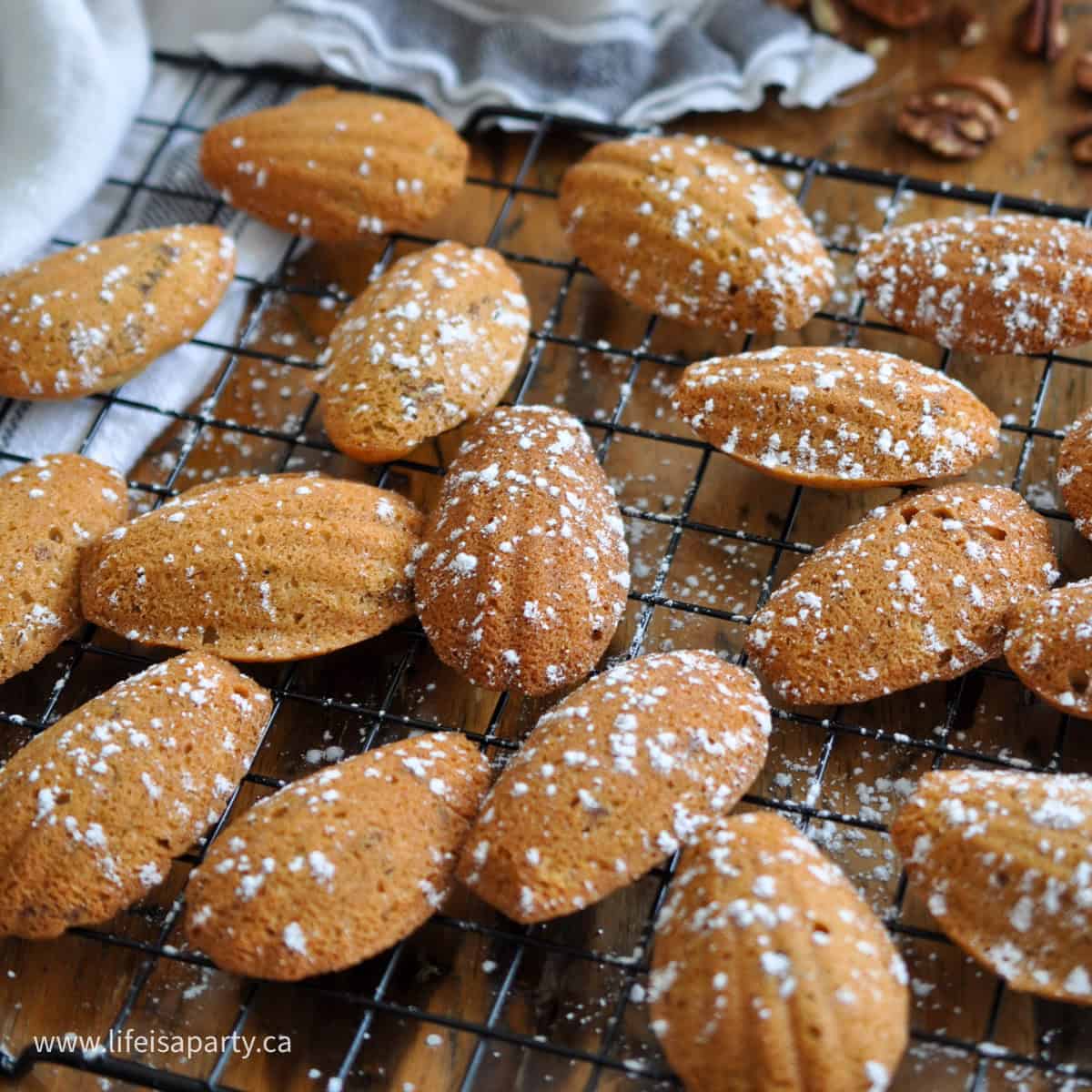 Browned butter madeleines with pecans.