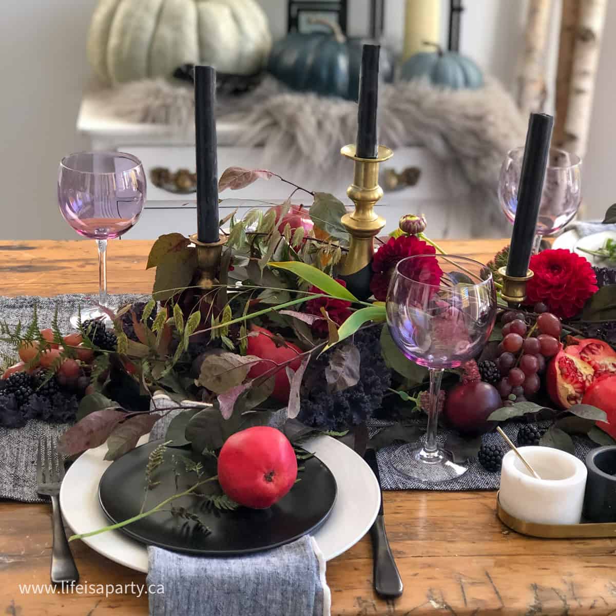 Dark and moody thanksgiving table.