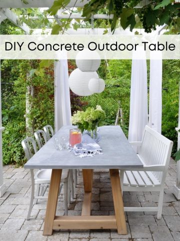 DIY Concrete Outdoor Table: make your own high-end outdoor patio table from cedar and concrete for a fraction of the price of buying one.