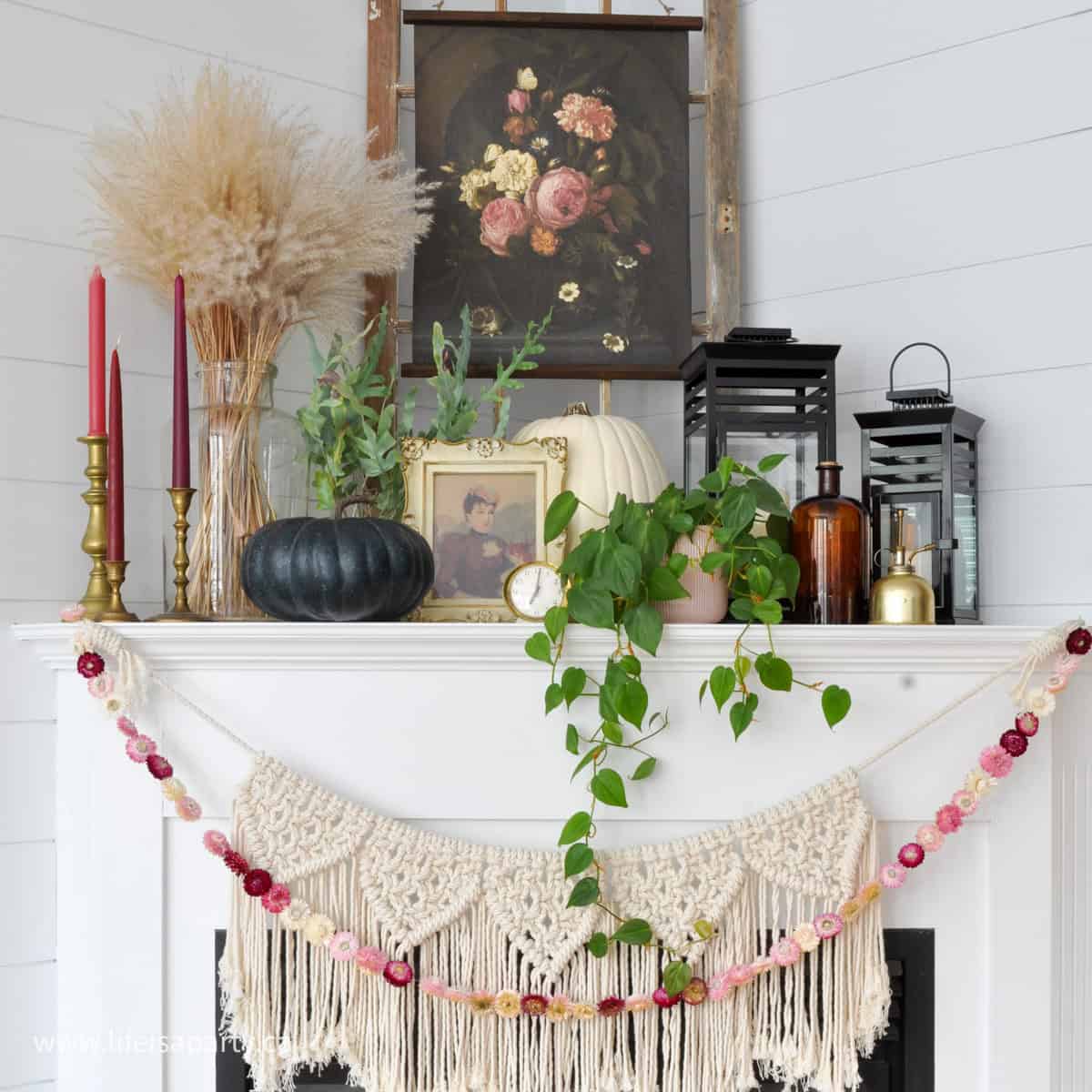 boho fall mantel decor