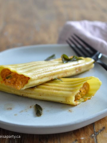 pumpkin manicotti with sage browned butter