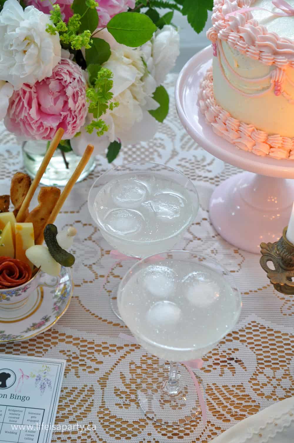 Sparkling Diamond Bridgerton themed cocktail mocktail with diamond ice cubes