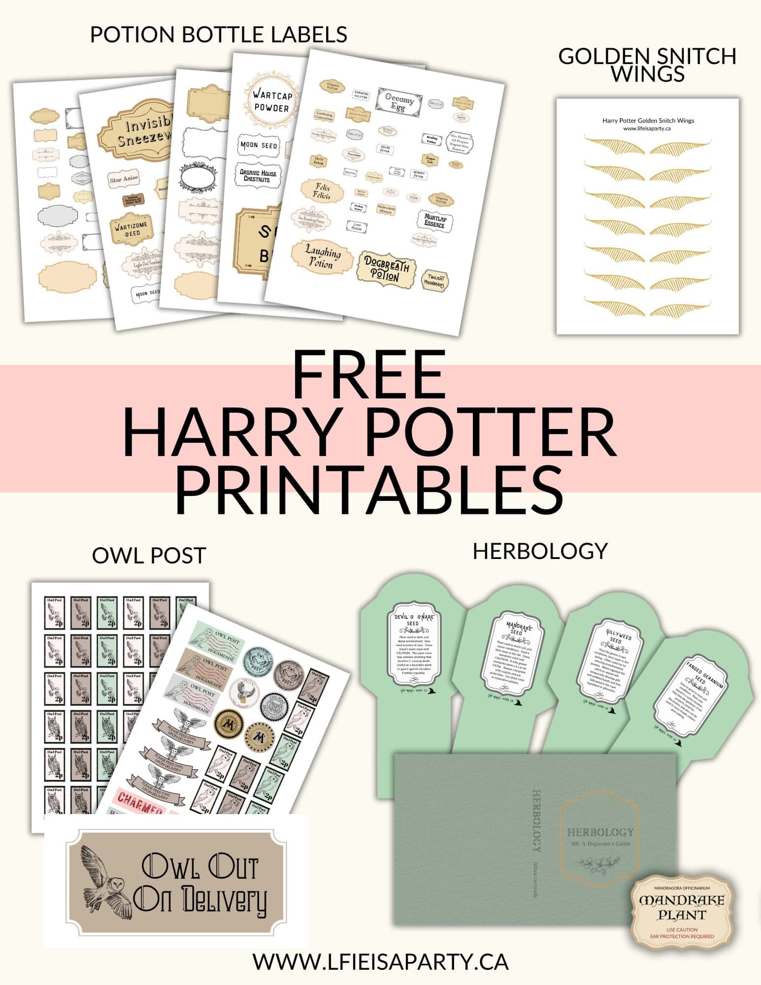 Harry Potter Free Printables: Potion Labels, Herbology Class, and Owl Post  free printables.