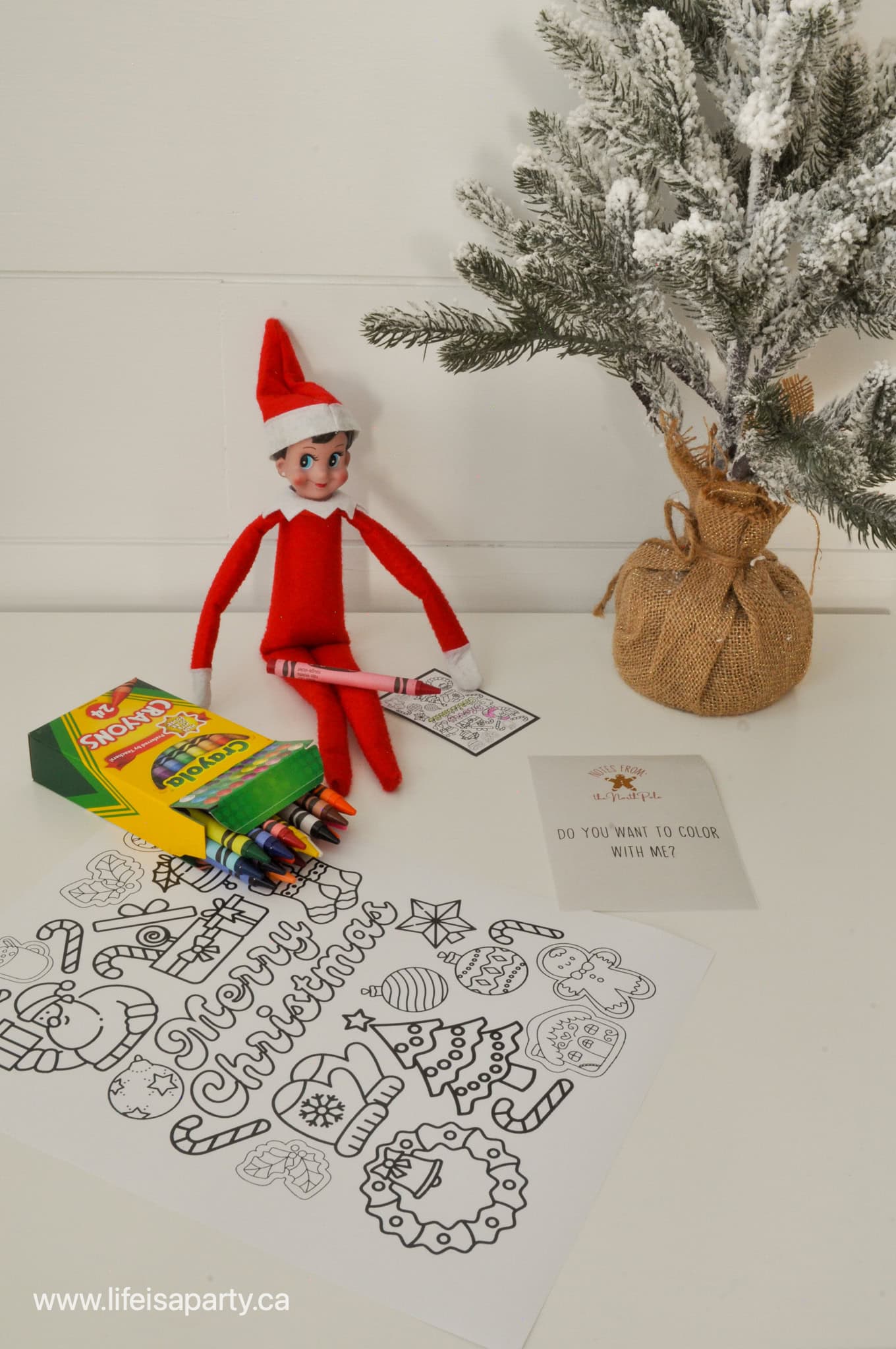 Free elf on the shelf coloring sheet and mini elf coloring sheet.