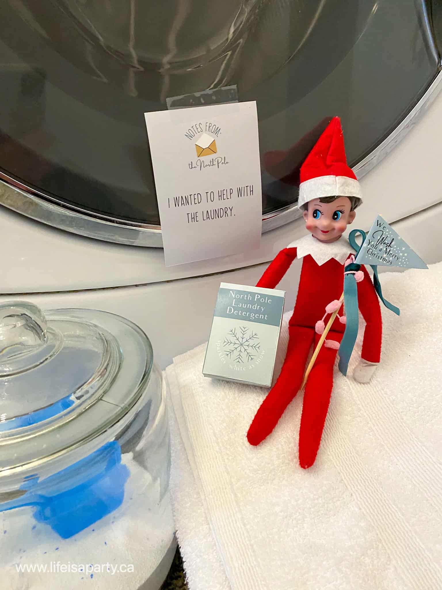 Elf on the shelf laundry idea and free printable.