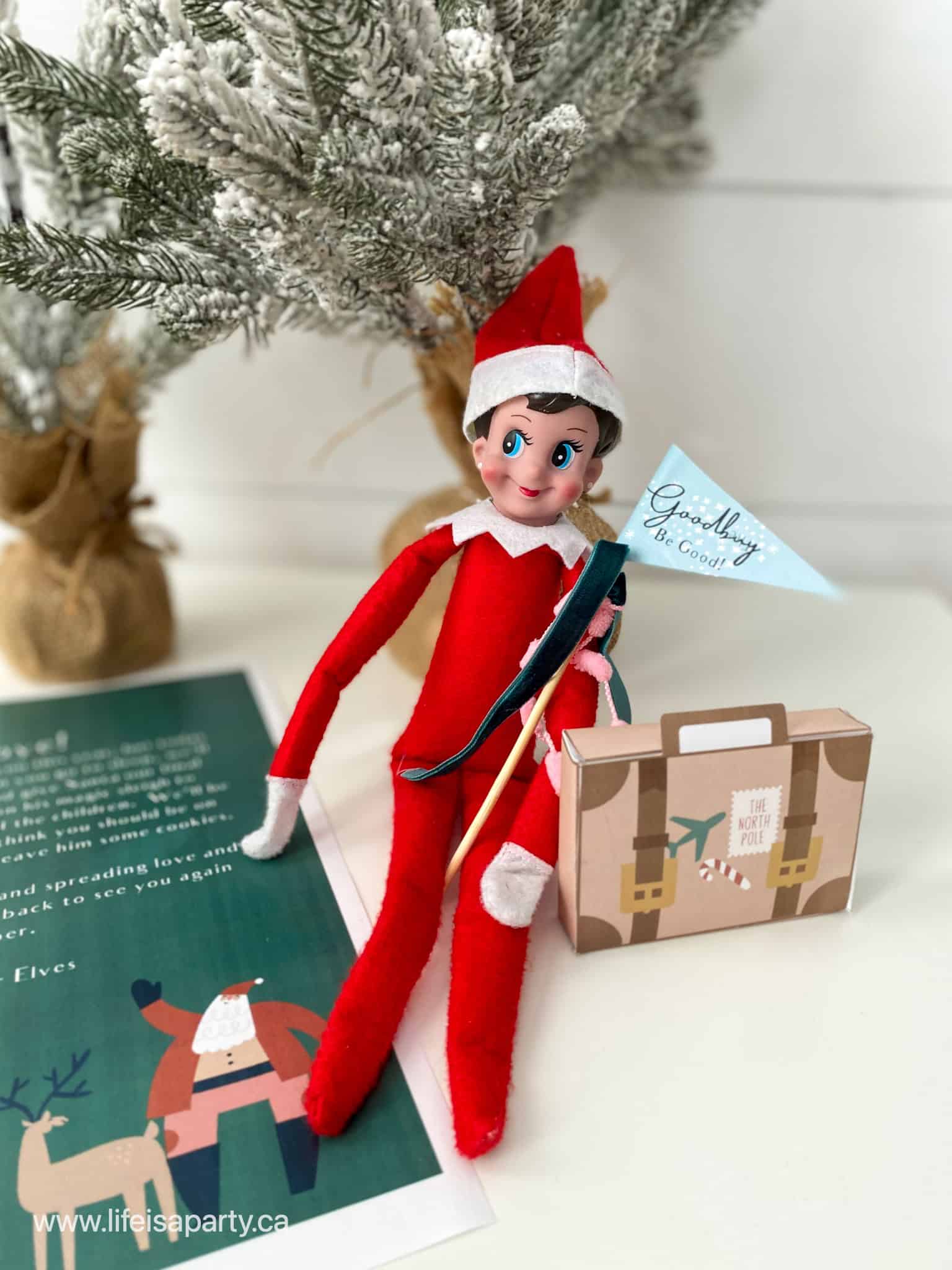 Elf on the shelf free printable goodbye letter and suitcase prop.